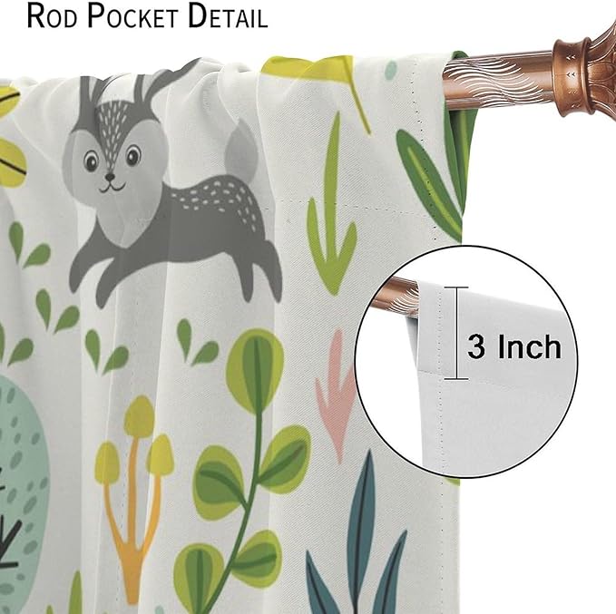 Kid Forest Animal Curtains,Woodland Animal Cartoon Watercolor Forest Hedgehog Fox Toddler Boys Girls Bedroom Living Room Window Drapes 42x63in