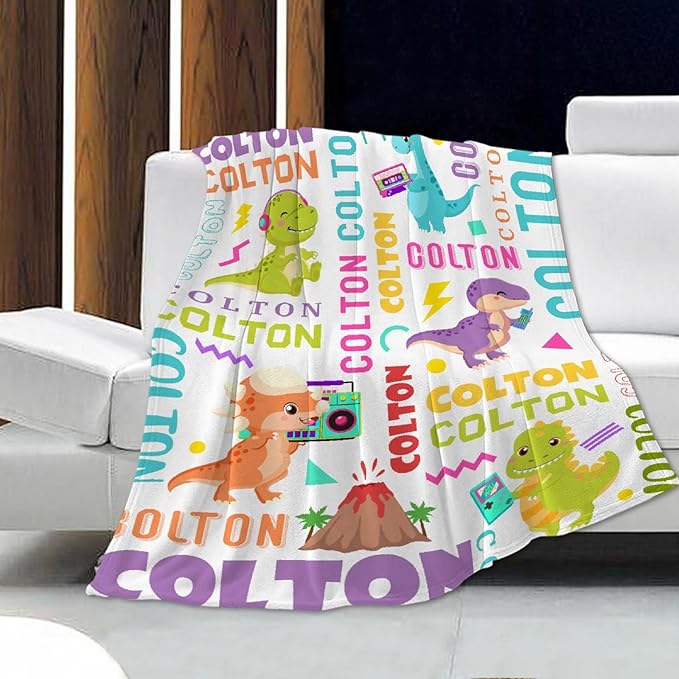 Dinosaur Lover Personalized Blanket with Custom Baby Dinosaur Custom Name Flannel Blanket Soft Throw Meaningful Gift for Toddlers Girls Boys Kids Pets 60 * 50" M for Teen