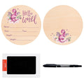 R HORSE Baby Birth Announcement Sign with Marker Pen, Pink Dragon Baby Name Sign with Ink Pad for Hand and Footprints, Wooden Hello World Newborn Announcement Nursery Decor Keepsake Gifts