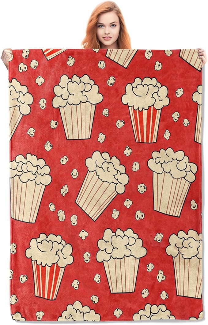 Movie Popcorn Blanket Gifts for Women Girls Adults Kids Soft Warm Lightweight Cozy Cinema Popcorn Theme Throw Blankets for Bed Sofa Couch Living Room Decor 50x40in
