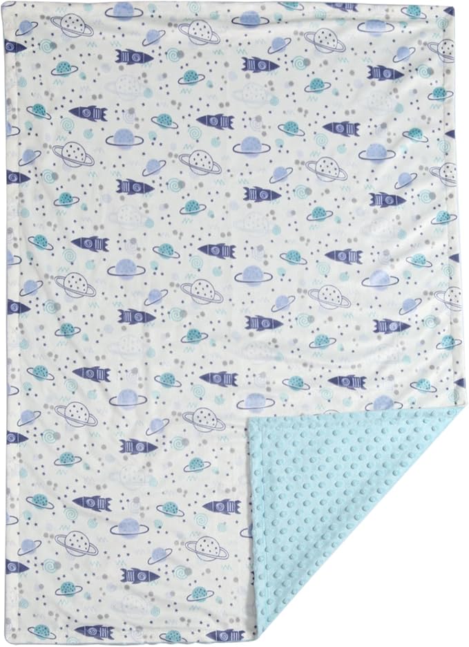 CREVENT 2Pcs 30''X40'' Cute Cozy Fluffy Warm Baby Blankets for Infants Toddlers' Bedding Crib Cot Stroller - Grey Cloud + Minky Space