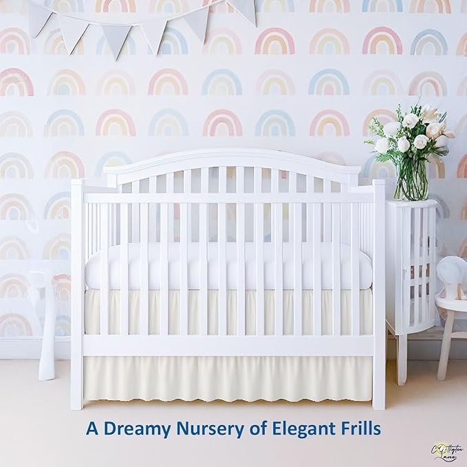 Cottington Lane Ivory Infrant Crib Bed Skirt Dust Ruffle with Split Corner, 100% Natural Cotton Nursery Crib Toddler Bedding Skirt for Baby Girls or Boy, Fits Standard Cribs 28" x 52" with 14" Drop