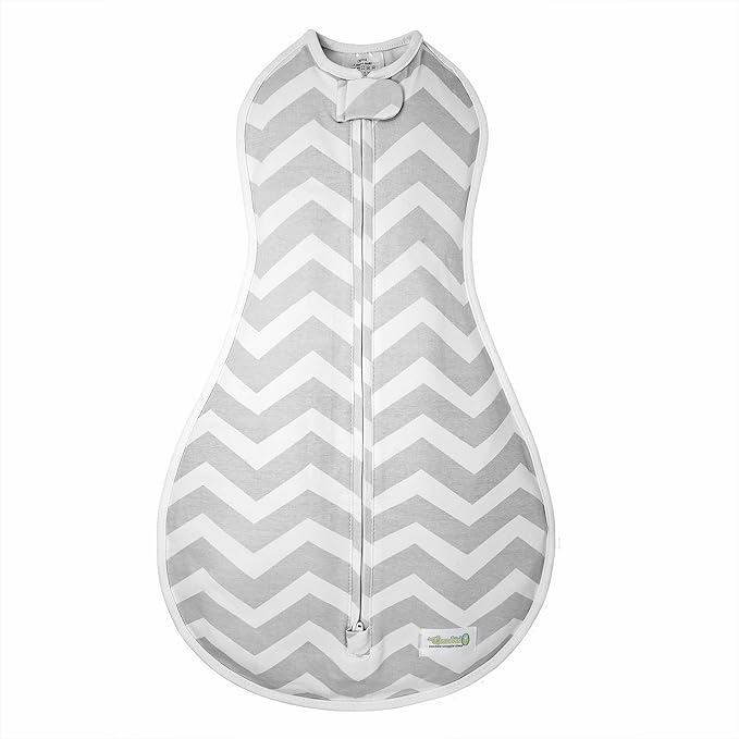 Woombie Original Baby Swaddling Blanket - Self-Soothing, Cotton Baby Swaddle with Zipper - Wearable Newborn Blanket, Sleep Gray Chevron, 14-19 lbs