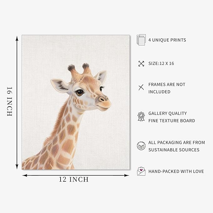 VOLIX Set of 6 Wall Art Unframed Jungle Animal Wall Hanging Decor for Kids Room, Nursery, Safari Themed Birthday Party, 12x16 inch
