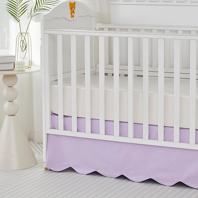 Brandream Scallop Edge Cotton Crib Skirt, Baby Girl Boy Gender Neutral Crib Skirt Toddler Bedskirt Farmhouse Chic Nursery Crib Bed Skirt, Luxury Boho Bohemian Solid Purple