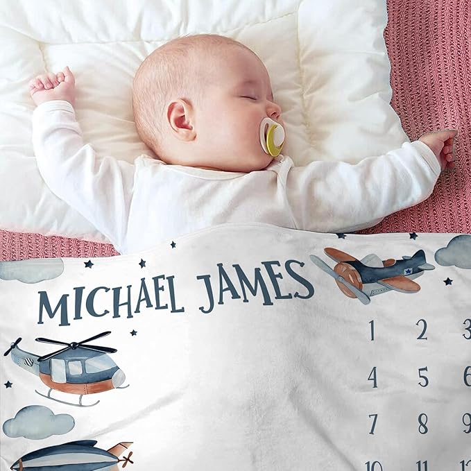 OLIVE OLIVIA Personalized Gifts for Baby with Customized Name,Baby Monthly Milestone Blanket Girl Boy,Baby Growth Chart Blanket,Perfect Custom Pentagram Frame,60''x80''