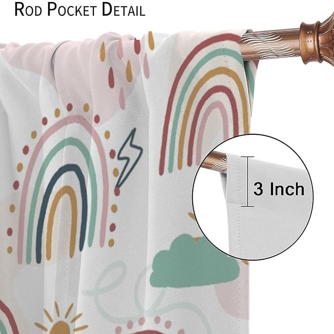 Kids Rainbow Curtains Boho Cartoon Colorful Stars Love Heart Lovely Abstract Art Pattern Print Window Drapes for Girl Bedroom Living Room Kitchen Decor,2 Panel Set,63Wx63H Inch Blackout