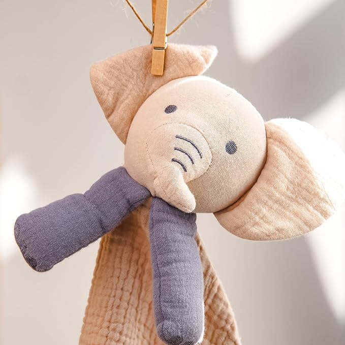 lulumoon Baby Security Blanket Elephant: Snuggle Muslin Lovey for Travel & Daycare - Self-Soothe Lovie for Newborn Gift