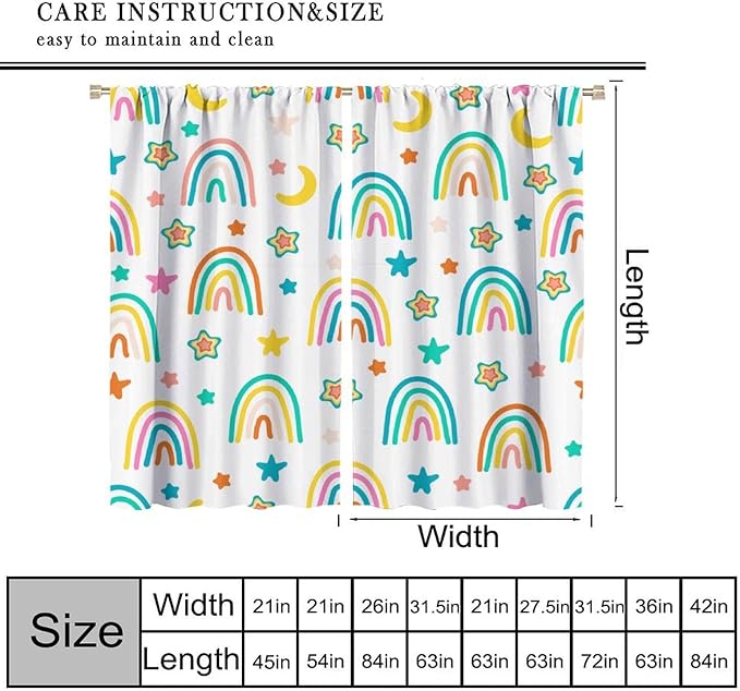 Kids Rainbow Curtains Cartoon Rainbow Abstract Bohemia Floral Lovely Stars Pattern Print Window Drapes for Girl Bedroom Living Room Kitchen Decor,2 Panel Set,63Wx63H Inch Blackout