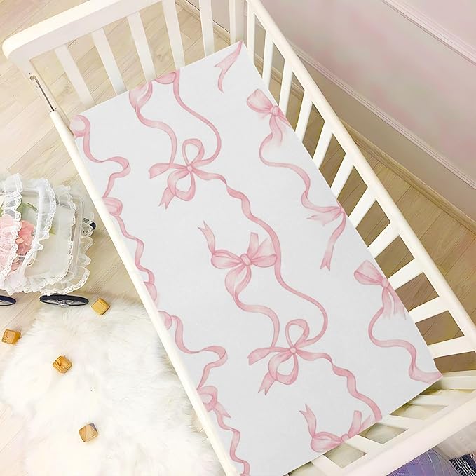 Watercolor Bows Crib Sheets for Boys Girls Soft Breathable Mini Crib Sheets for Baby 52" x 28"