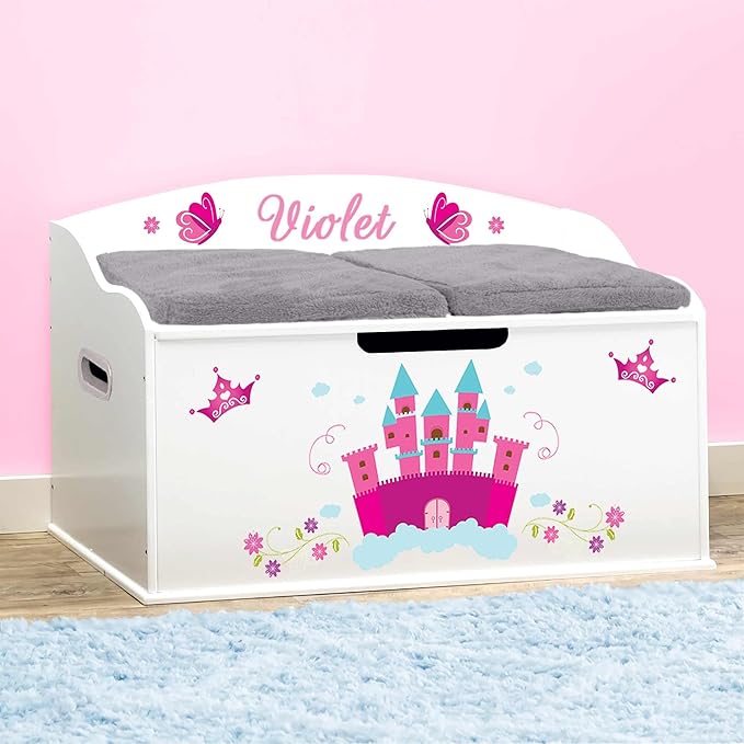 DIBSIES Personalized Creative Wonders Toy Box, Princess, 30 x 19.25 x 18 inches, Soft-Close Lid (White)