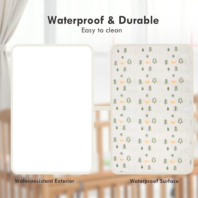 Portable Diaper Changing Pad for Baby - Waterproof Compact Changing Mat with Wrist Strap - Wipeable Travel Changing Pad for Diaper Bag - Gifts for Baby Shower by PHOEBUS BABY(Ivory Fox)