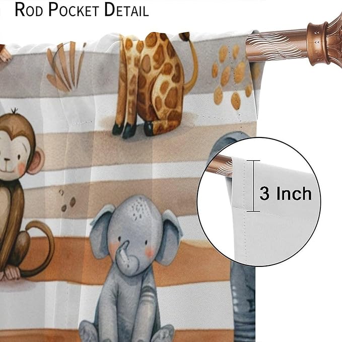 Kids Animal Curtains Elephants Giraffes Monkeys Lions Zebras Window Treatment for Kids Boys Girls Nursery Baby Bedroom Playroom Home Decor Window Drapes 42" W X 54" L