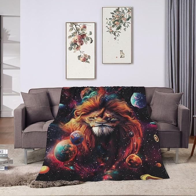 Lion Blanket Space Lion King Decor Throw Blanket Super Soft Flannel Lightweight Fluffy Plush Cozy Fuzzy Fleece Animal Print Gifts Blanket for Girl Woman Man Boys Kids Adults for Bed Sofa 50"X60"