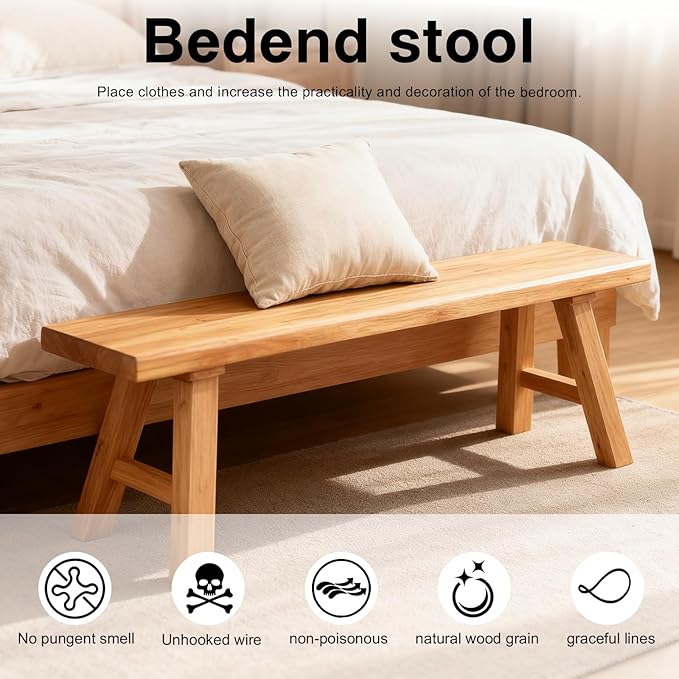 Wooden Entryway Bench Farmhouse for Bedroom End of Bed Vintage Artisan Live Edge Ustic Interior Decor Accent Mudroom,Bedside,Dinette Table,Noodle Narrow Bench (78.7" W x 17.7" H x 10" D)