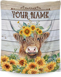 Custom Highland Cow Blanket Gifts with Name - 50x40 Inches Cute Throw Blanket for Women Girls - Yellow Soft Fuzzy Vintage Sunflower Blankets for Crib Couch Sofa Travel