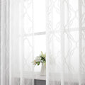 VISIONTEX Sheer Curtains 63 Inches Long 2 Panels Set, White Moroccan Embroidery Texture Geometric Rod Pocket White Voile Tulle Semi Window Treatment Pair for Bedroom, W54 x L63