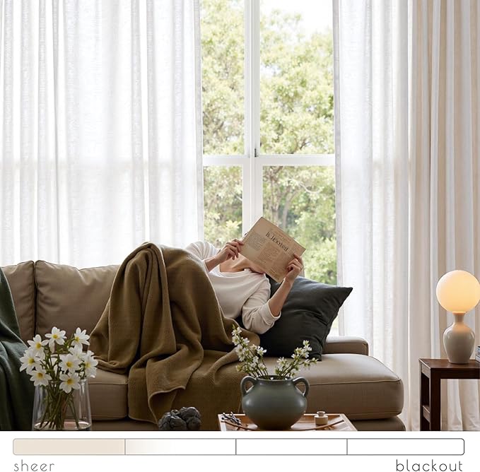 jinchan Linen Blend Curtain 96 inch Length 1 Panel for Bedroom Living Room, Floor to Ceiling 84 inch Wide Farmhouse Drape with Rod Pocket Back Tab(84W x 96L, Off White)