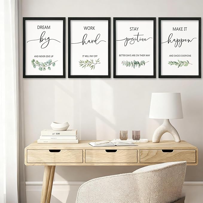 YWJKWLGS Inspirational Quote Wall Art Set 11x16 Inch Set of 4 Motivational Home & Office Decor for Positive Family Encouragement Wooden Framed Signs (Black)