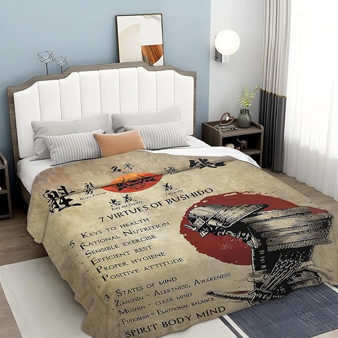 Tijuboni Japanese Samurai Throw Blanket Japanese Warrior Gifts for Men Women Girls Boys Kids Adults Soft Flannel Fleece Blanket for Couch Sofa Bed Home Decor 40"x50"