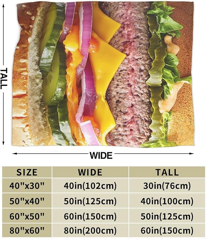 Hamburger Blanket for Girls Boys Funny Food Burger Throw Blankets Soft Cozy Warm Fuzzy Fleece Cheese Beef Pickles Bedding Flannel Throws Stuff Gifts for Kids Men Women Bedroom Decor 80"x60"
