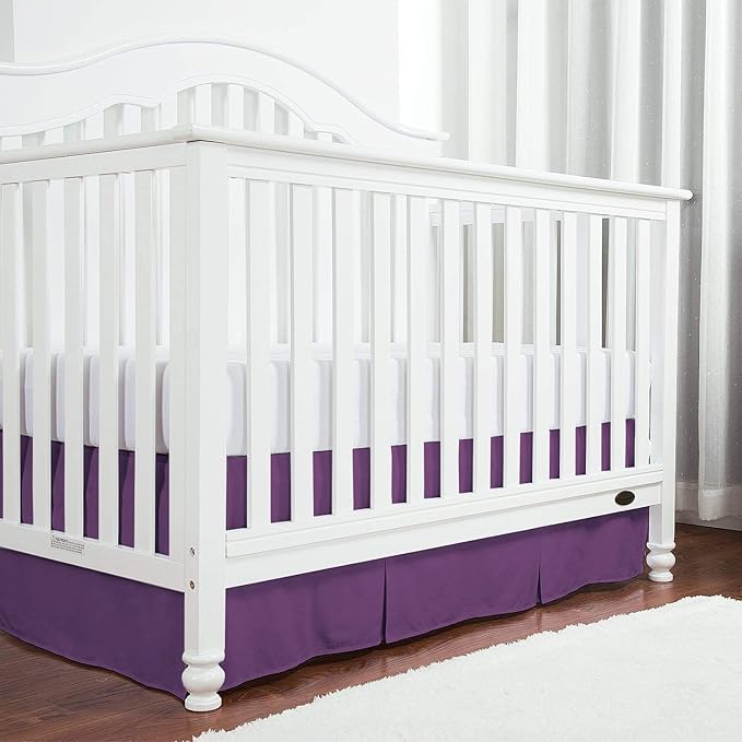 Box Pleated Crib Bed Skirt Premium 100% Cotton 800 Thread Count Nursery Crib Toddler Bedding Crib Bedskirt for Baby Boys or Baby Girls, (28" x 52") + 16" Drop Lenght - Plum Solid