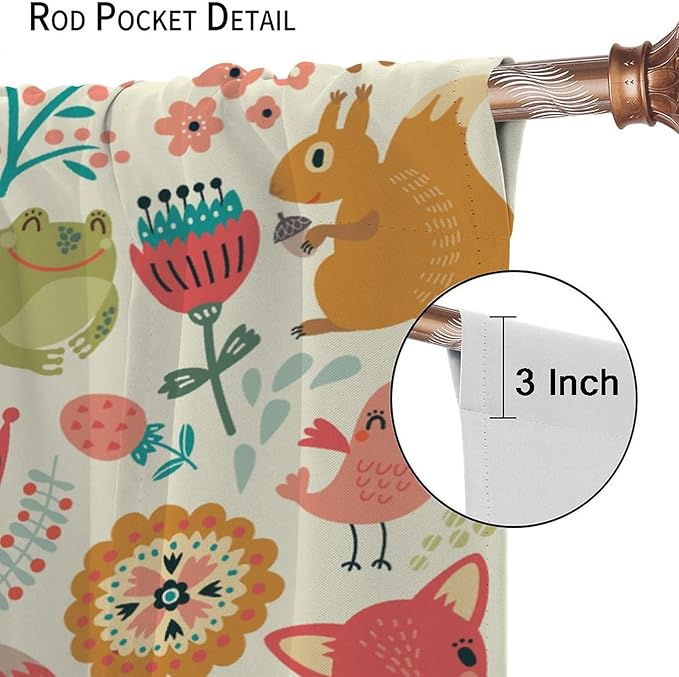 Kids Baby Woodland Blackout Curtains,Forest Animals Plants Cartoon Funny Colorful Deer Fox Owl Pattern Thermal Insulation Window Drapes for Boys Girls Children's Bedroom 63x72in