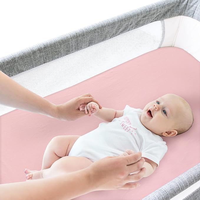 Bassinet Sheets Fit for AirClub, AMKE 3 in 1 Bassinet, Newton, Larex and Bellababy Bassinet Bedside Sleeper, 100% Cotton, 2 Pack, Ultra Soft Bassinet Sheet, Pink and Violet