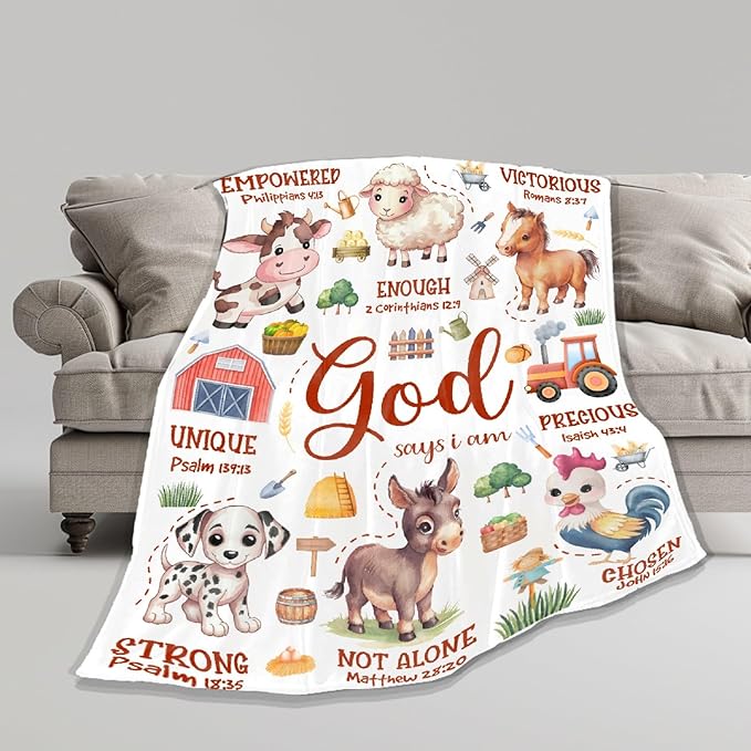 Farm Animal Blanket,Bible Verse Blanket, Christian Gifts, Cow Sheep Horse Chicken Dog Tractor Print Blankets,Cute Religious Gifts,Farm Animals Lover Room Bed Decoration, 30"x40"