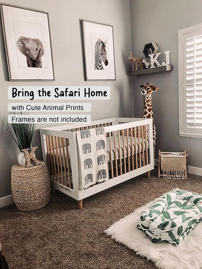 KIU DESIGNS Nursery Wall Art - Unframed Safari Nursery Decor - Set of 4 Animal Wall Decor Gift for Baby - Safari Portrait - 8"x10"