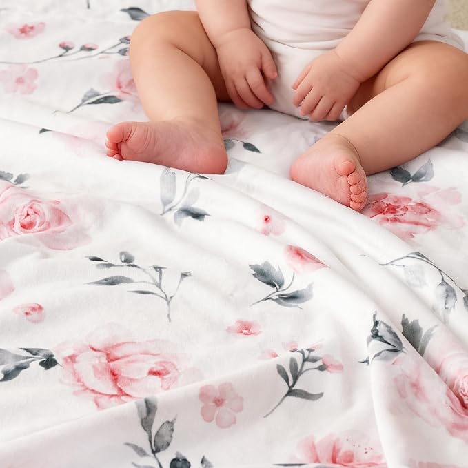david's kids Micro Fleece Minky Baby Blanket for Girls with Double Layer and Soothing Raised Dots, Breathable and Soft Lightweight Receiving Blanket for Newborns, 50x60 Inches, Floral Flowers
