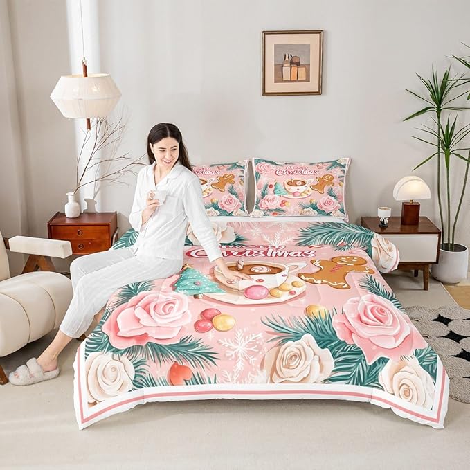 Feelyou Christmas Tree Comforter Set All Season Gingerbread Man Bedding Set with 1 Pillow Cases Merry Christmas Microfiber Kids Twin Bedclothes Xmas Bedroom Decor Duvet Quilt Soft Lightweight
