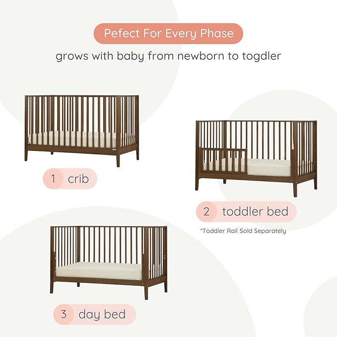 dadada LaLa 3 in 1 Convertible Crib - Converts into Toddler Bed & Daybed - Made in Italy - 3 Adjustable Mattress Heights - Solid Beech Wood (Walnut)