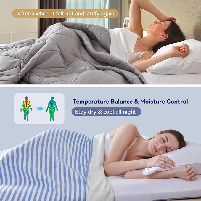 KAWAHOME 3D Air Mesh Cooling Lightweight Summer Blanket King Size for Hot Sleepers, Double-Layer Rayon Material and Breathable Stretchy Blankets for Bed, Couch, 108x90 inches, Blue Striped