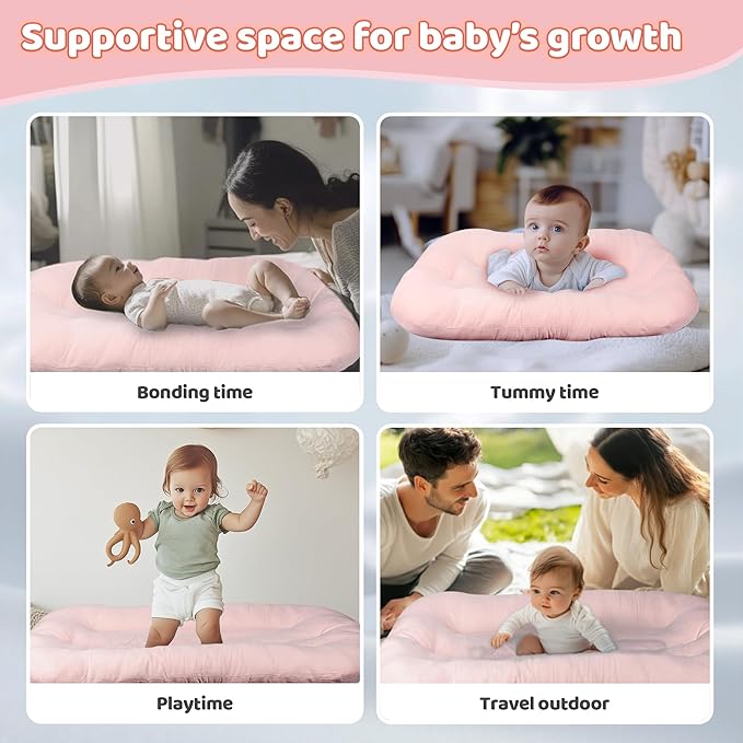 Baby Lounger - Baby Lounger for Newborn, 0-24 Months, Infant Lounger for Home and Travel, Soft Cotton, Baby Nest Lounger, Newborn Babies Essentials Gifts, Pink (Lounger Cover Included)