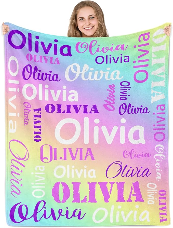 Gudina Personalized Name Blankets and Throws, Custom Blanket with Name, Personalized Christmas Blanket Gifts for Women Men