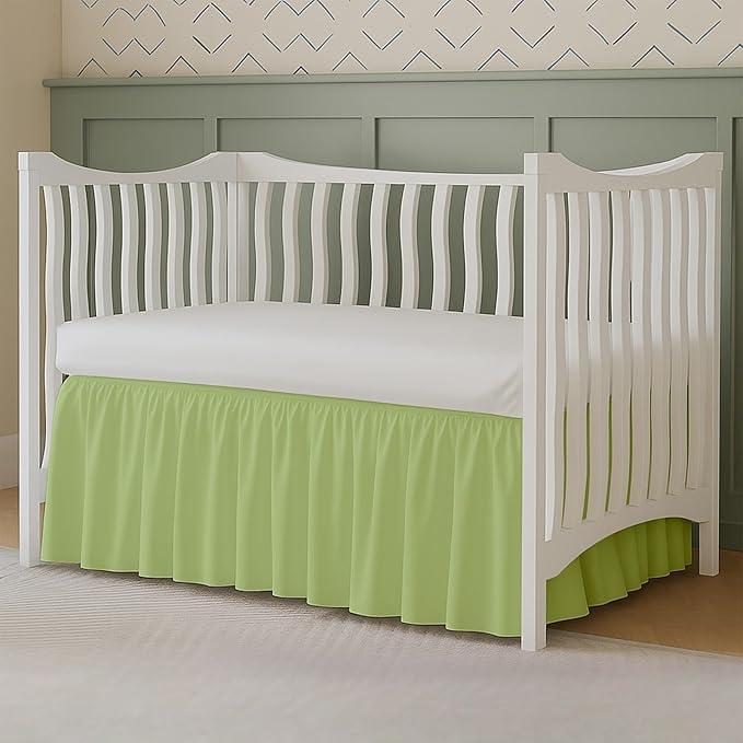 Crib Bed Skirt Dust Ruffle with Split Corners, 100% Cotton, Sage Nursery Crib Skirt for Baby Boys or Girls, 28x52, 14" Drop, Toddler Bed Skirt, Baby Bedding, Crib Sheet Skirt, Soft & Breathable
