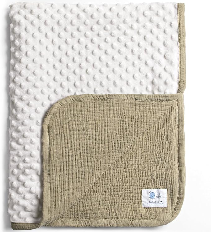 lulumoon Baby Blankets for Newborn Unisex: Thermal Minky Dotted Backing - Muslin Receiving Blanket for Baby Essential & Registry Gift 30"x40"(Olive)