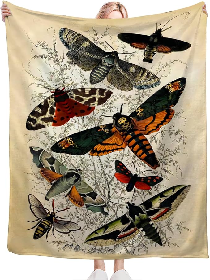 Tijuboni Moth Insect Throw Blanket Moth Gifts for Girls Women Boys Men Kids Adults Soft Flannel Fleece Blanket for Couch Sofa Bed Home Decor 40"x50"