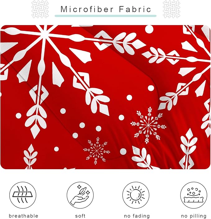 Christmas Comforter Set Queen: Christmas Snowflakes Red Bedding Sets for Teen Girls Women Bedroom Xmas Festival Quilt Winter Snow Duvet Bed Set 1 Comforter & 2 Pillowcases