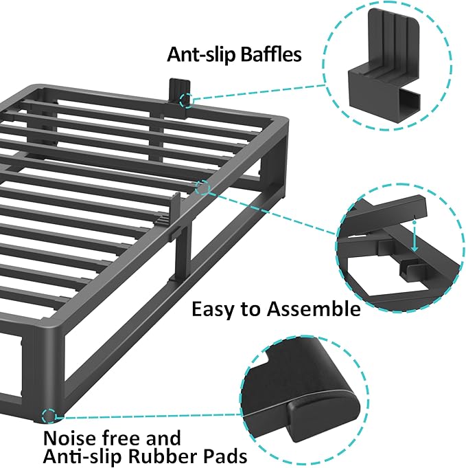 Upgrade Anti Bending and Round Corner Legs 10 inch Metal Twin XL Bed Frame 3500 LBS Heavy Steel Slats Support Platform Bed Frames No Box Spring Needed Platform Noise Free Easy Assembly