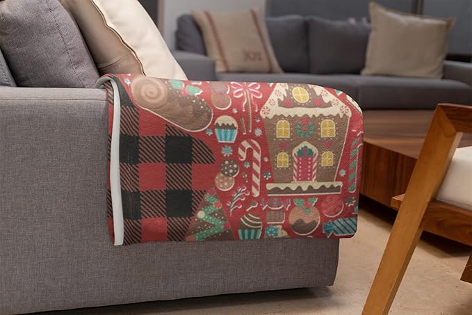 Personalized Gingerbread Man Blanket - Ships Next Day, Printed in USA - Fleece or Sherpa Sofa Throw, Soft Christmas Bedding, Holiday Home Decor, Customizable Family Throws (Sherpa 50x60)
