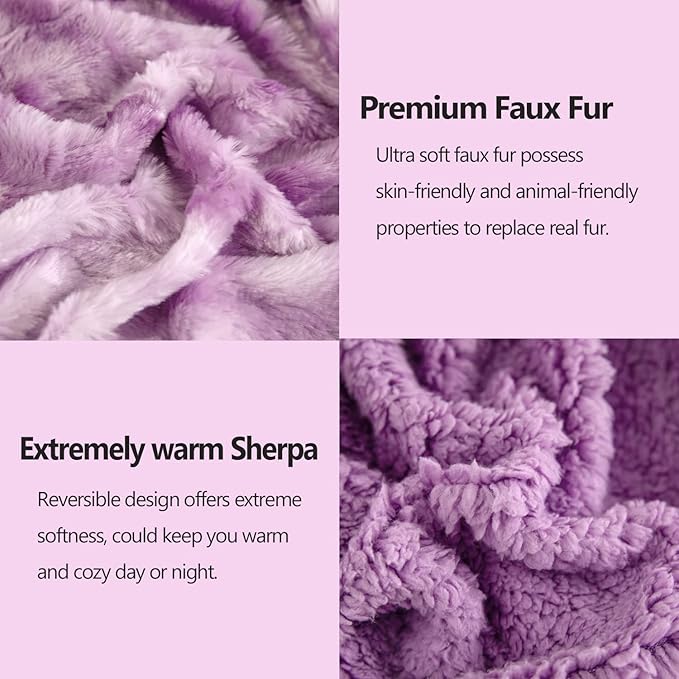 NEWCOSPLAY Super Soft Faux Fur Blanket Twin Size Light Purple Sherpa Fuzzy Plush Warm Blanket for Sofa Bed (Light Purple, Twin(60"x80"))