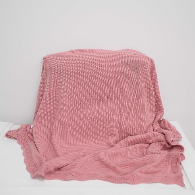 Baby Knit Blanket Soft Breathable Cotton Scallop Border Blankets Newborn Knitted Blanket Swaddle Blankets Gifts for Baby Newborn Toddler Shower Boy Girl New Mom Birthday Christmas RP 30x30