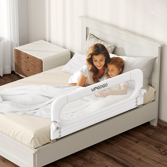 Folding Bed Rail for Toddlers,Baby Bed Rail Guard with Reinforced Anchor Safety System,Fit Bunk,Full Size,Queen,King,Twin(White,59"x23.6")