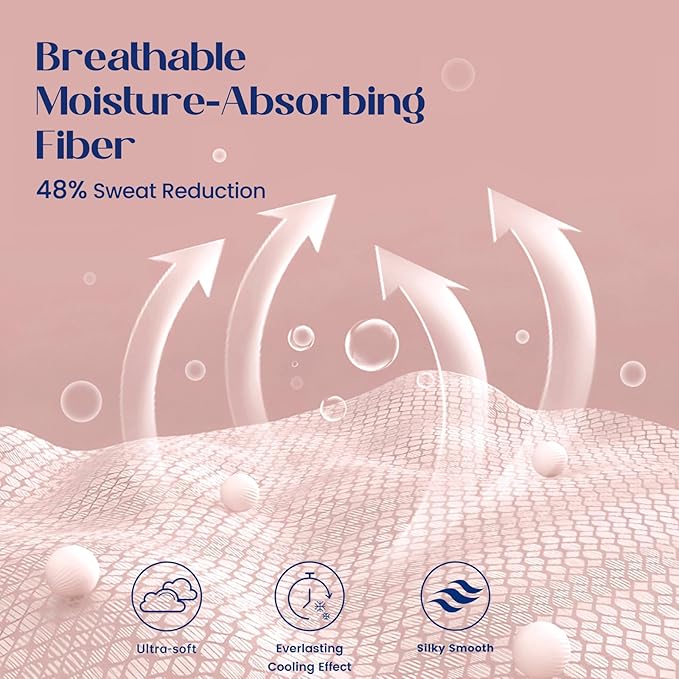 Dream Valley® Twin Sheets Set, Cooling Fitted Sheet with 1 Pillowcase-2 PCS with No Flat Sheet,Q-Max > 0.4 Aerocool, Cooling for Night Sweats, Hot Sleepers,deep Pocket up to 15",Pink Blush