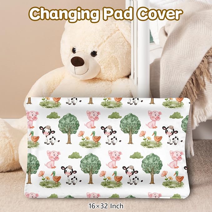 Custom Name Crib Bedding Set, 3 Pcs Personalized Baby Crib Bedding Set, Soft Farm Animals Nursery Crib Sets for Boys Girls, Double Layer Toddler Bedding Set Customized Gifts for Newborn Kids
