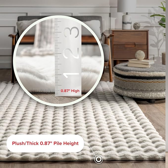nuLOOM Jeni Off-White, 2'6" x 10', Solid Faux Rabbit, Fluffy and Cozy, High Traffic, Stain Resistant, Easy Clean, Durable Washable Runner for Bedroom, Living Room, Dining, Den, Foyer, Entryway