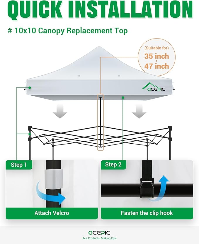 Heavy Duty 10x10 Canopy Replacement Top Cover with 8 Large Drainage Holes, Waterproof PU and 99% UV Resistant Fabric for Outdoor Events, Art Exhibition (Tent Top Only, Excluding Frame, White)