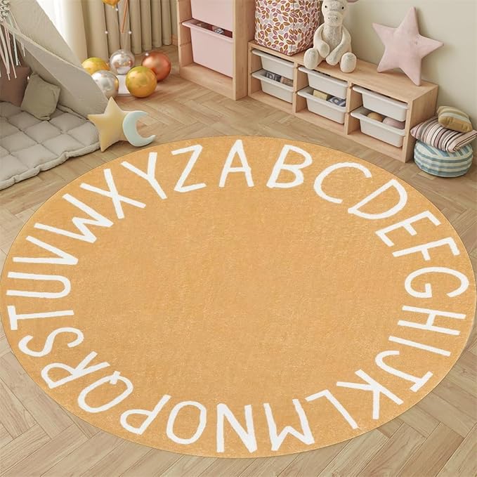 ABC Alphabet Round Rug,3.3ft Ultra Soft Fluffy Round ABC Rug Washable Non-Slip Baby Crawling Mat for Classroom Nursery Room Kids Room Decor